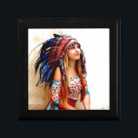 Indian warrior jewelry box<br><div class="desc">American, native, tribal, Indian warrior, with vibrant coloured feather headdress, female, woman, girl</div>