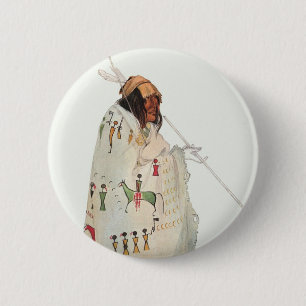 Indian Warrior with Pipe Portrait by Karl Bodmer Button
