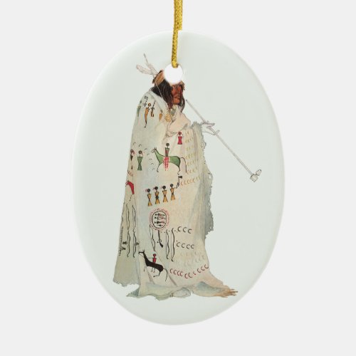 Indian Warrior with Pipe Portrait by Karl Bodmer Ceramic Ornament
