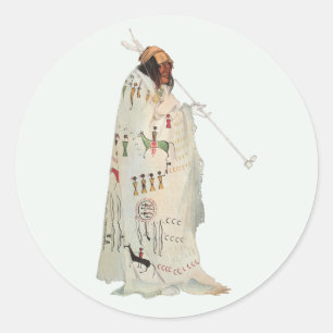 Indian Warrior with Pipe Portrait by Karl Bodmer Classic Round Sticker
