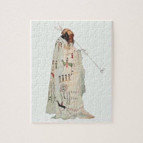 Indian Warrior with Pipe Portrait by Karl Bodmer Jigsaw Puzzle