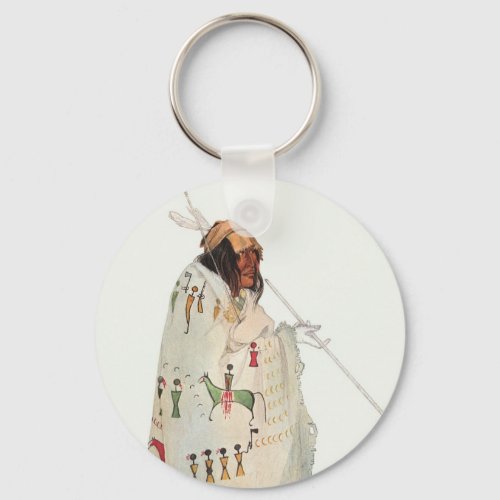 Indian Warrior with Pipe Portrait by Karl Bodmer Keychain