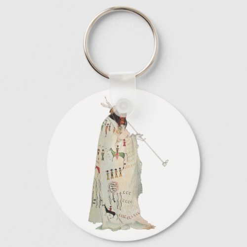 Indian Warrior with Pipe Portrait by Karl Bodmer Keychain