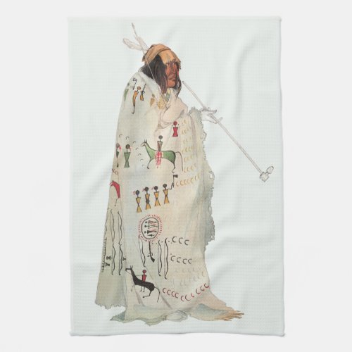 Indian Warrior with Pipe Portrait by Karl Bodmer Kitchen Towel
