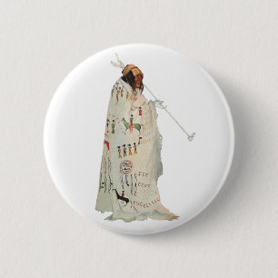 Indian Warrior with Pipe Portrait by Karl Bodmer Pinback Button