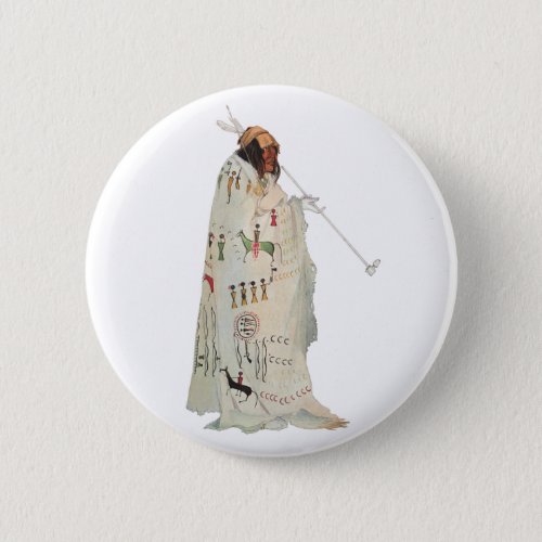 Indian Warrior with Pipe Portrait by Karl Bodmer Pinback Button