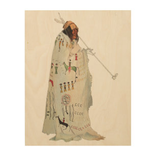 Indian Warrior with Pipe Portrait by Karl Bodmer Wood Wall Art