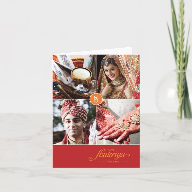 Indian Wedding 4 Photo Thank You Card (Front)
