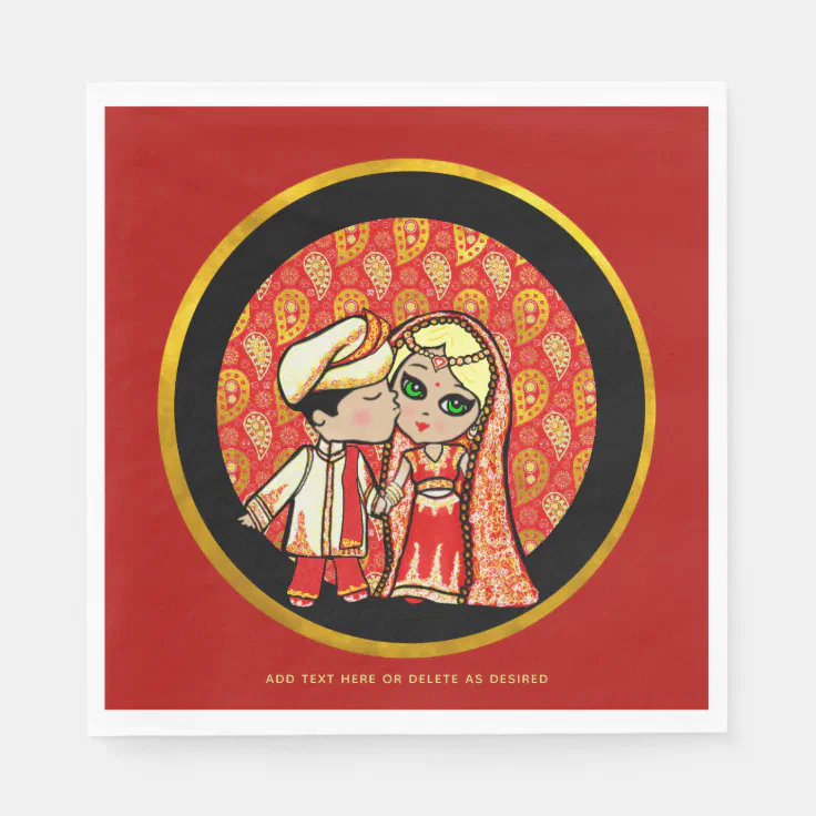 Indian Wedding Blonde Bride Cute Cartoon Custom Napkins | Zazzle