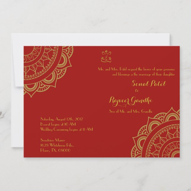 Indian Wedding Card Garba Mehndi (Ganesh) (Front)