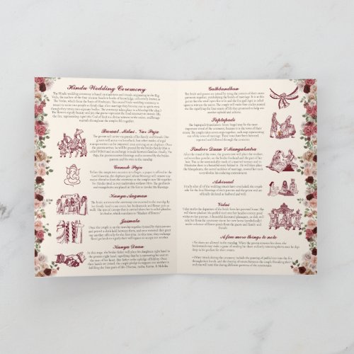 Indian Wedding Ceremony Guide Red Gold Folded Program