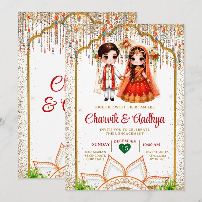 Indian Wedding Ceremony Roka Hindu Bollywood India Invitation (Front/Back)