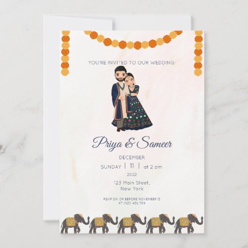 Indian Wedding Couple Invitation Elephant