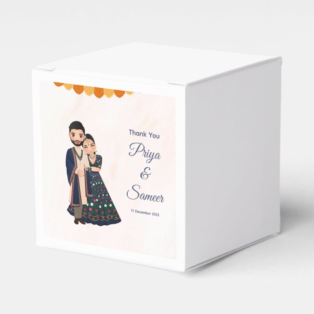 Indian Wedding Couple Invitation Elephant Favor Boxes (Front Side)