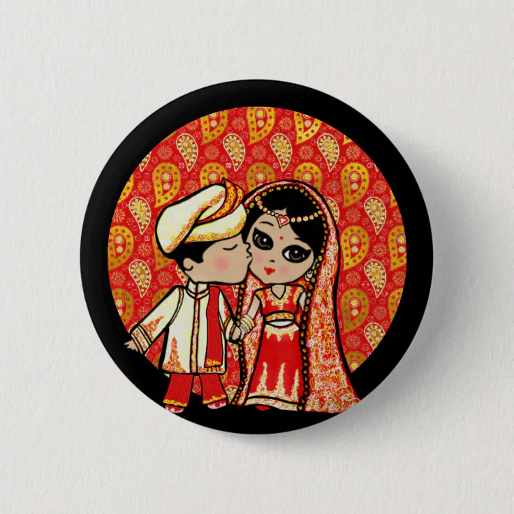Indian Wedding Cute Bride Groom Cartoon Button | Zazzle Indian Wedding Cute Bride Groom Cartoon Button | Zazzle