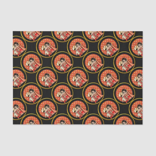 Indian Wedding Cute Bride Groom Cartoon Customized Tissue Paper (Front)