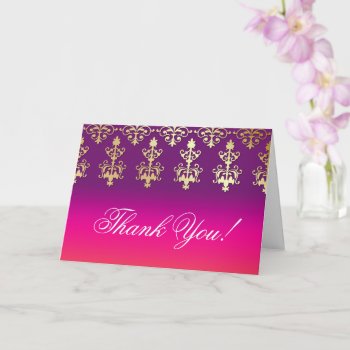 Indian Wedding Damask Thank You Purple Orange Card by WeddingShop88 at Zazzle
