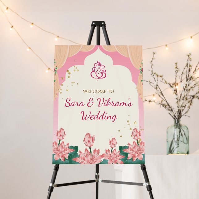 Indian Wedding decor Hindu Wedding Welcome sign (In Situ (Stand))