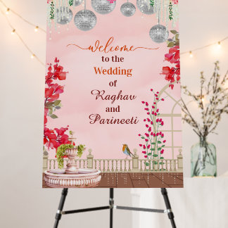 Indian Wedding Decor Welcome Sign Board Pink