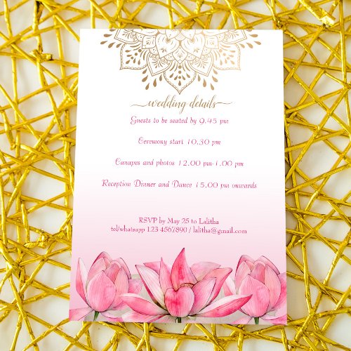 Indian wedding details RSVP lotus gold mandala Invitation