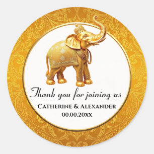 Indian wedding elephant brocade pattern luxurious classic round sticker