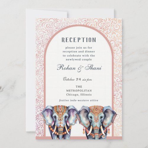 Indian Wedding Elephant Floral Reception Invitation