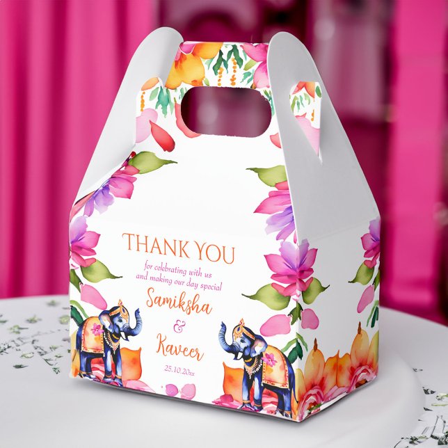 Indian wedding elephants cerise flowers favor boxes (Indian wedding elephants cerise flowers favor box Indian wedding favor box)