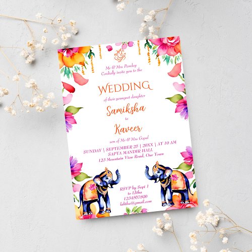 Indian wedding elephants cerise flowers template