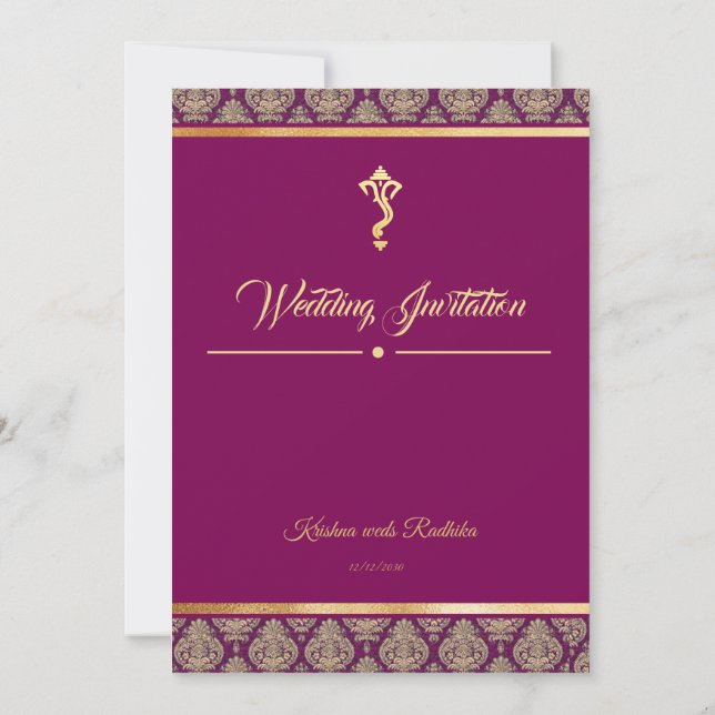 Indian wedding ethnic luxury Hindu invitation (Back)