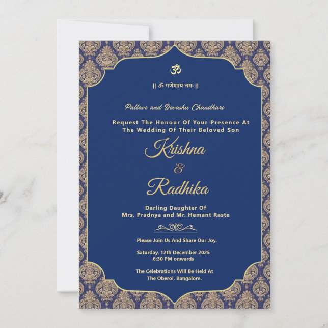 Indian wedding ethnic luxury Hindu invitation (Front)
