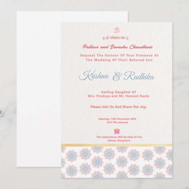 Indian wedding ethnic luxury Hindu invitation (Front/Back)