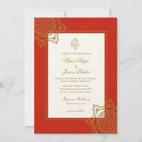 Indian Wedding Ganesh Red  Gold Mandala   Invitation