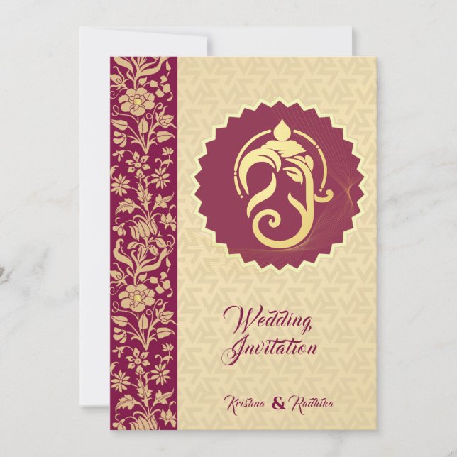 Indian wedding Ganesha hindu invitation (Front)