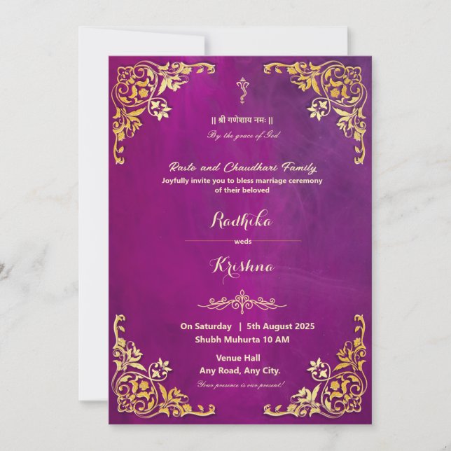 Indian wedding Ganesha hindu invitation (Front)