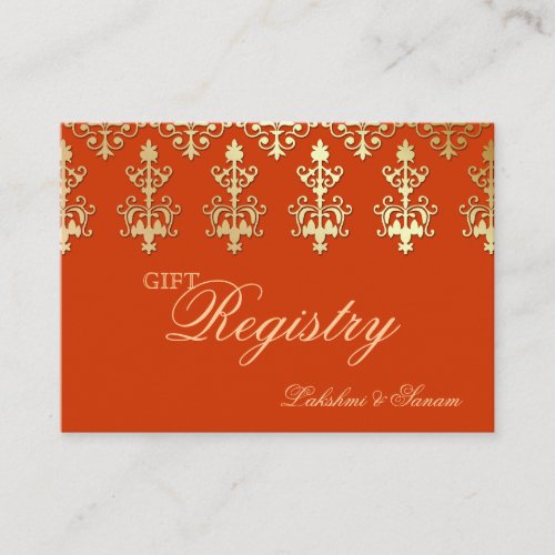 Indian Wedding Gift Registration Card Orange Gold Business Card Templates