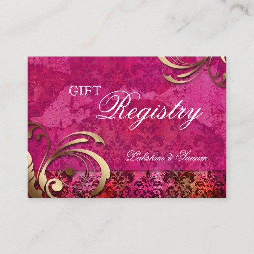 Customizable Indian Wedding Gift Registration Card Pink Gold Business Card