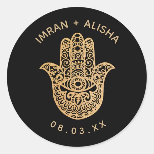 Indian Wedding Gold Black hamsa Henna  Classic Round Sticker