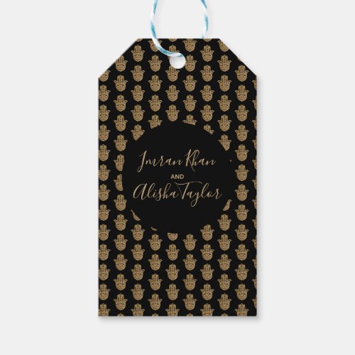 Indian Wedding Gold hamsa Henna Announcement Gift Tags