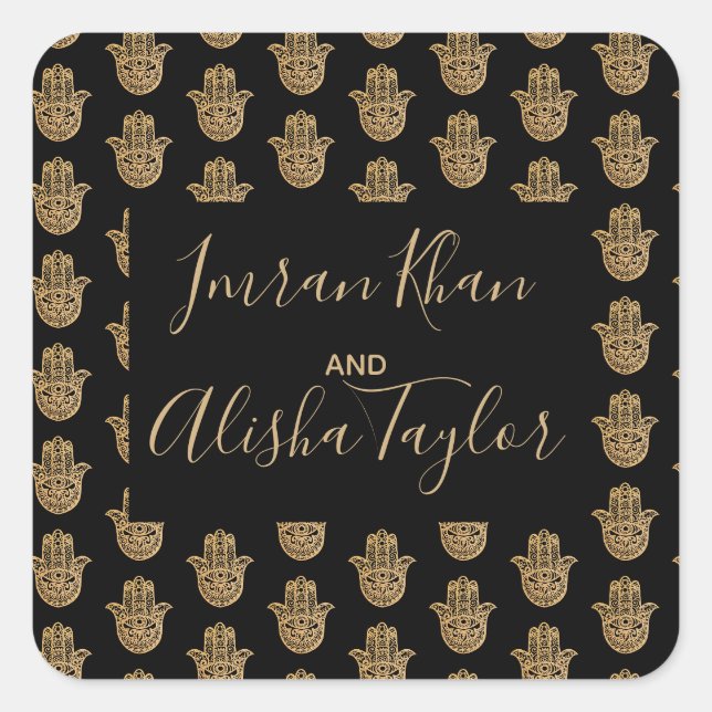 Indian Wedding Gold hamsa Henna Announcement Square Sticker (Front)