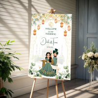 Indian wedding green gold welcome sign