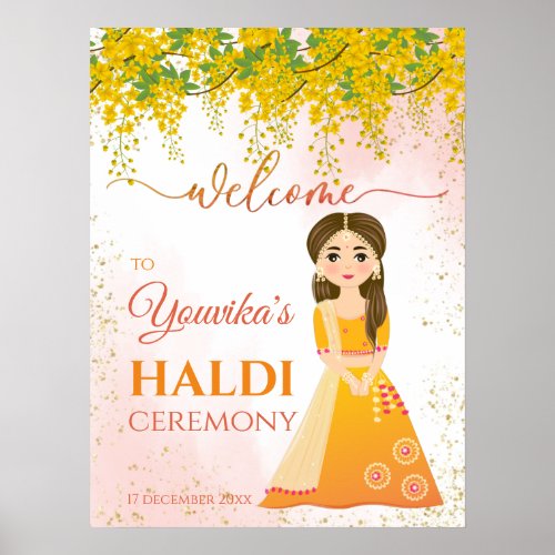 Indian wedding Haldi yellow hanging flowers Poster