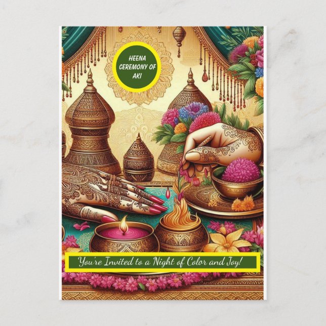 Indian wedding Henna Ceremony Invites (Front)