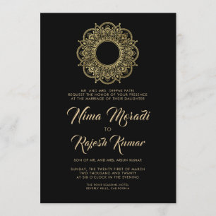 Indian Wedding Invitation, Black, Gold, Mandala Invitation