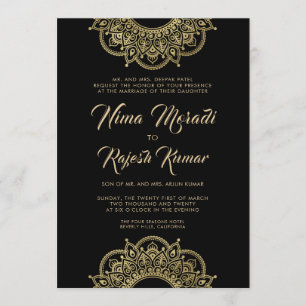 Indian Wedding Invitation, Black, Gold, Mandala Invitation
