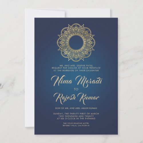 Indian Wedding Invitation Blue Gold Mandala Invitation