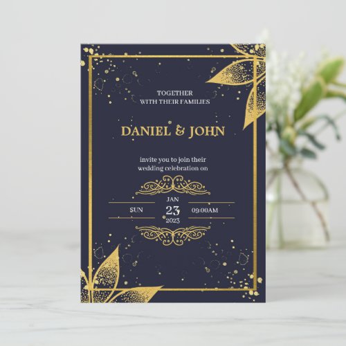 Indian Wedding Invitation Dark Blue and Gold Invitation