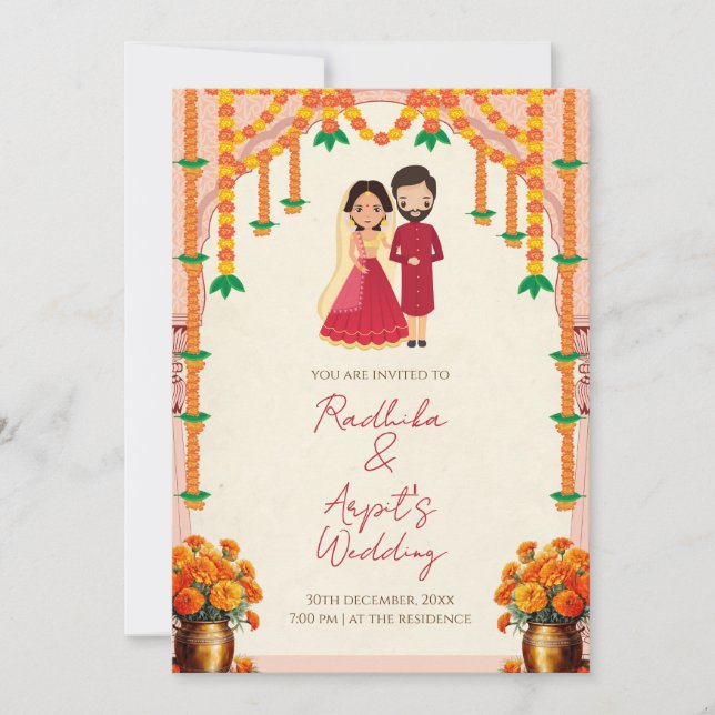 Indian Wedding invitation & Hindu wedding invite (Front)