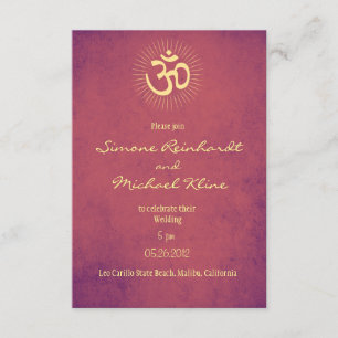 Indian Wedding Invitation, OM symbol, purple, gold Invitation