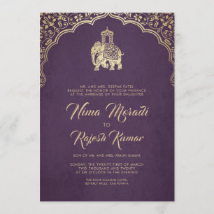 Indian Wedding Invitation, Purple, Gold, Ganesha Invitation