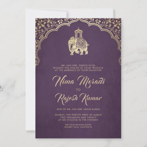 Indian Wedding Invitation Purple Gold Ganesha Invitation